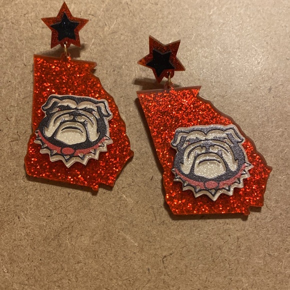 One of a Kind UGA (University of Georgia) Black and Red Bulldog Dangle Earrings - Picture 5 of 6